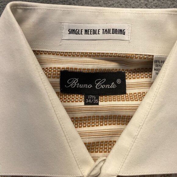 Bruno Conte Men's Button Up French Cuff Dress Shirt 17 1/2 34/35 Orange Striped - Picture 3 of 11